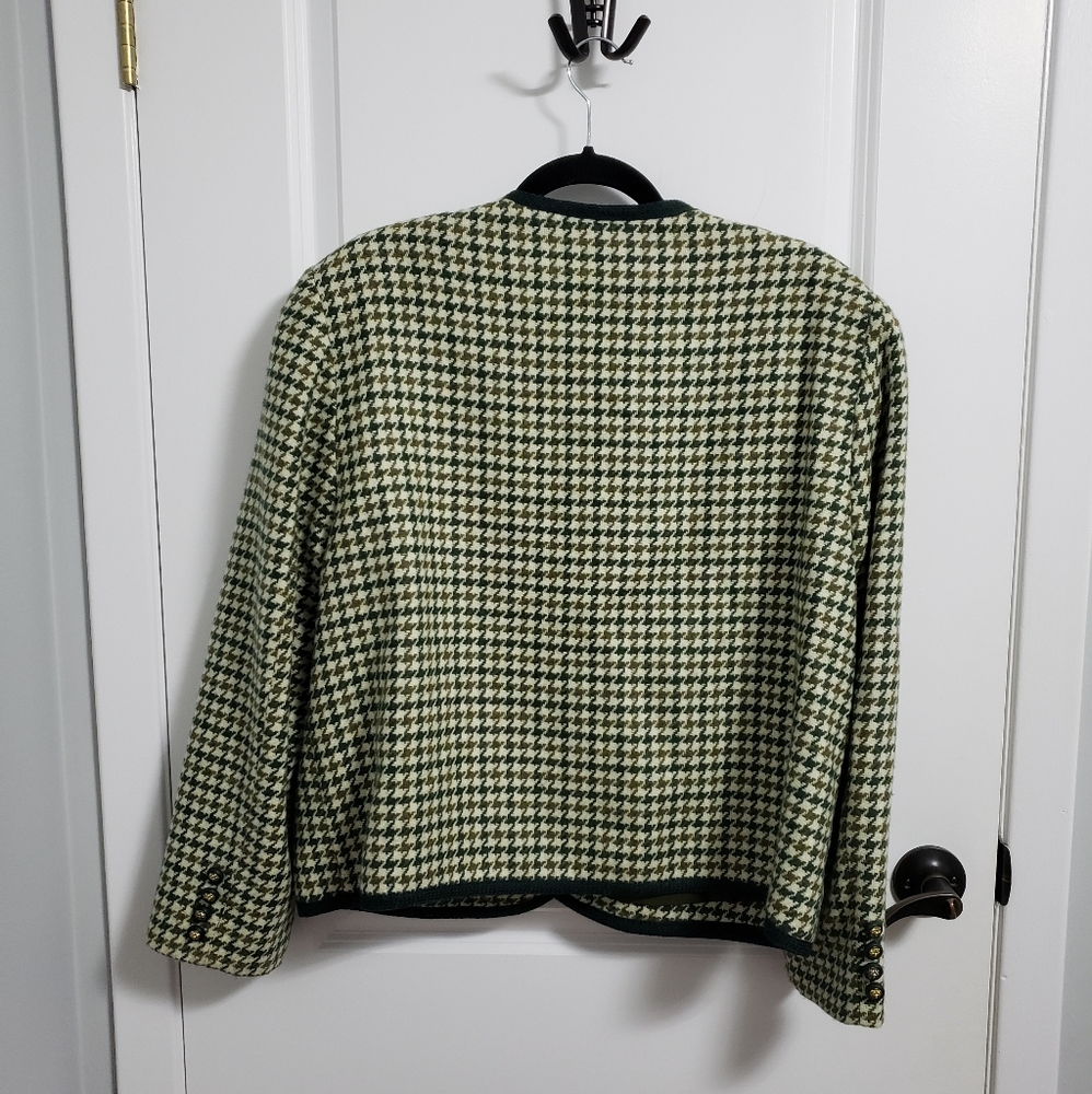 VINTAGE YVES VINET Green Houndstooth Wool Gold Lion Buttons Blazer - Picture 5 of 13